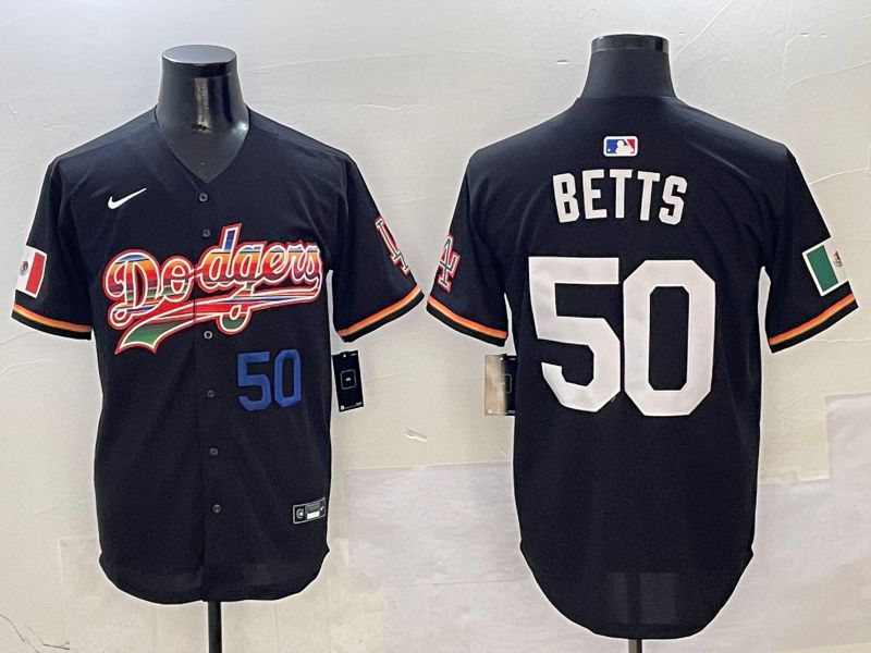 Men Los Angeles Dodgers 50 Betts Black rainbow Nike 2025 MLB Jersey style 4